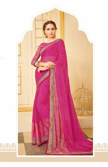 Look pretty In This Pink Colored Saree Paired With Pink Colored Blouse. This Saree Is Fabricated On Georgette Paired With Net Fabricated Blouse. Both Its Fabric Are Light Weight And easy To Carry all Day Long.