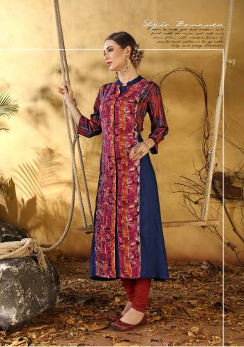 Go Colorful Wearing This Pretty Kurti In Multi Color Fabricated On Rayon. This Readymade Kurti Is Available In Sizes. Buy This Pretty Kurti Now.