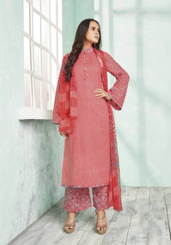 Add This New Shade To Your Wardrobw With This Semi-Stitched Straight Cut Suit In Dark Peach Color Paired With Dark Peach Colored Bottom And Dupatta. Its Top And Bottom Are Fabricated On Cotton Paired With Chiffon Dupatta. Buy This Suit Now.