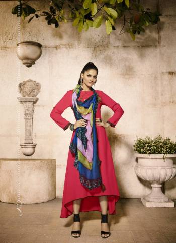 Here Is A Pretty Attractive Readymade Kurti In Dark Pink Color Paired With Multi Colored Scarf. This Kurti Is Fabricated On Rayon Paired With Cotton Fabricated Scarf. Both Is Fabrics Ensures Superb Comfort all Day Long. Also This Kurti Is Available In All Regular Sizes.