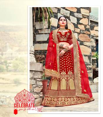 Adorn The Beautiful Angelic Look Wearing This Designer Lehenga choli In Red Color Paired With Red Colored Dupatta. Its Blouse And Lehenga Are Fabricated On Velvet Paired With Net Fabricated Dupatta. This Lehenga Choli Is Beautified With Heavy Jari And Thread Work All Over It. Buy This Now And You Will Definitely Earn Lots Of Compliments Wsaring This Lehenga Choli.