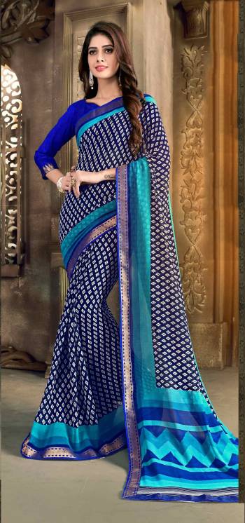 This Saree Is Perfect For Your Casual Wear, Grab This Saree In Navy Blue Color Paired With Royal Blue Colored Blouse. This Saree Is Fabricated On Georgette Paired With Art Silk Fabricated Blouse. 