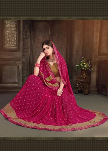 Dark Colored Attire Adds More Beauty To Your Personality, Grab This Saree In Magenta Pink Color Paired With Copper Colored Blouse. This Saree Is Fabricated On Georgette Paired With Art Silk Fabricated Blouse. Buy This Saree Now.