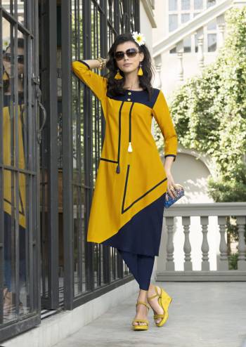 Be It Your College Wear, Office Wear Or Casual Wear, Grab This Readymade Kurti In Yellow Color Fabricated On Rayon. This Kurti Is Avaialble In Mant Sizes And Also It Is Light Weight Which Ensures Superb Comfort.