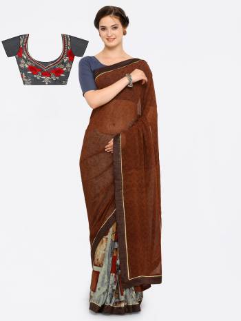 Here Is New And Unique Combination In Saree With This Brown And Grey Combination. Grab This Saree Paired With Grey Colored Blouse. It Is Fabricated On Georgette Paired With Art Silk Fabricated Blouse. Both Its Fabrics Ensures Superb Comfort All Day Long. Buy Now.