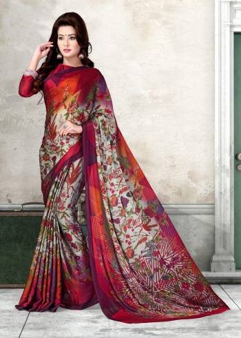 Enhance Your Beauty Wearing This Saree In Dark Pink And Multi Color Paired With Dark Pink Colored Blouse. This Saree And Blouse Are Fabricated On Chiffon Beautified With Prints All Over It. Buy This Attractive Saree Now.