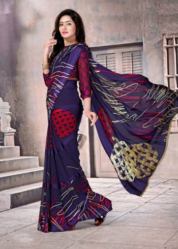 Attract All Wearing this Attractive Saree In Violet Color Paired With Violet Colored Blouse. This Saree And Blouse Are Fabricated On Satin Silk Beautified With Mixed Prints All Over It.