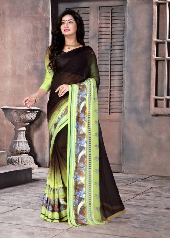 Simple Saree Is Here For Your Casual Wear In Brown And Green Color Paired With Brown And Green Colored Blouse. This Saree And Blouse are Fabricated On Satin Silk Beautified With Printed Broad Border. 