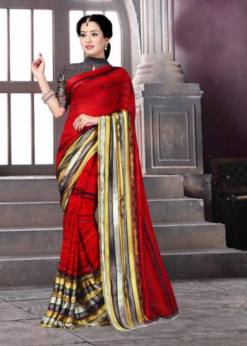 Adorn the Angelic Look Wearing This Saree In Red Color Paired With Contrasting Grey Colored Blouse. This Saree And Blouse Are Fabricated On Satin Silk Beautified With Which Is Soft Towards Skin And Easy To Carry All Day Long.