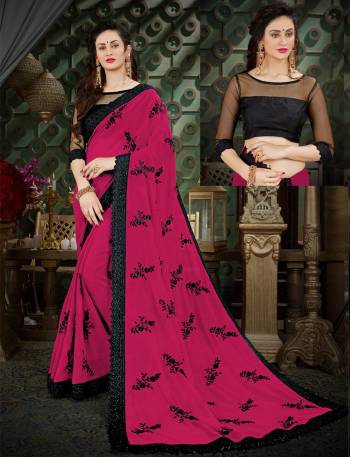 Enhance Your Personality Wearing This Saree In Magenta Pink Color Paired With Black Colored Blouse. This Saree Is Fabricated On Georgette Paired With Art Silk Fabricated Blouse.  Buy This Pretty Saree Now.