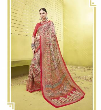 Simple and Elegant Looking Saree Is Here In Cream And RedColor Paired With Red Colored Blouse. This Saree And Blouse Are Fabricated On Cotton Silk Beautified With Floral Prints All Over. Buy This Simple Saree Now.