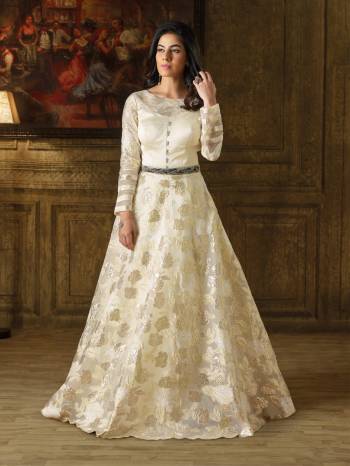 Simple And elegant Looking Floor Length Gown Is Here In Off-White Color which Is Made On Imported Fabric Which Beautified With Self Work And Embellishment. 