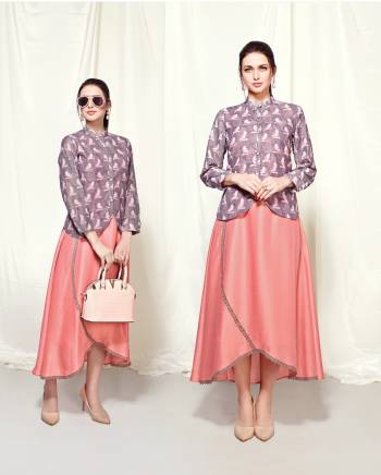 Look Pretty Wearing This Designer Readymade Kurti In Pink Color Paired With Purple Colored Blouse. This Kurti And Jacket Are Fabricated On Muslin Beautified With Prints. Its Lovely Color Combination Will Earn You Lots Of Coompliments From Onlookers.