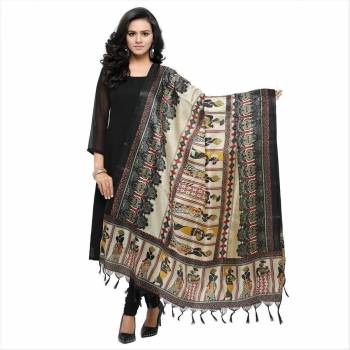 Grab This White And Black Colored Dupatta Which Can Be Paired With Any Colored Suit, This Dupatta Is Fabricated On Cotton Art Silk Beautified With Prints All Over. 