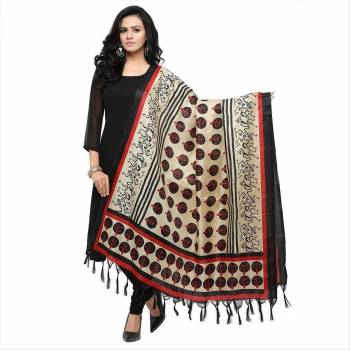 Grab This White And Black Colored Dupatta Which Can Be Paired With Any Colored Suit, This Dupatta Is Fabricated On Cotton Art Silk Beautified With Prints All Over. 