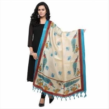 Very Pretty, Simple And Elegant Looking Dupatta Is Here In White and Turquoise Blue Color Fabricated On Cotton Art Silk Beautified With Prints All Over It. It Is Light Weight And Can Be Paird With Any Contrasting Or White Colored Suit. Buy Now.