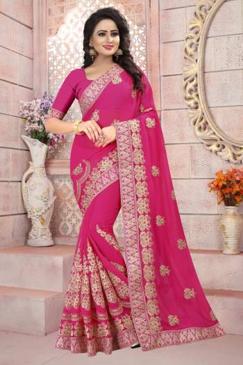 Attract All Wearing This Saree In Dark Pink Color Paired With Dark Pink Colored Blouse. This Saree And Blouse Are Fabricated On Georgette Beautified With Jari Embroidery. This Saree Is Durable And Easy To Care For.