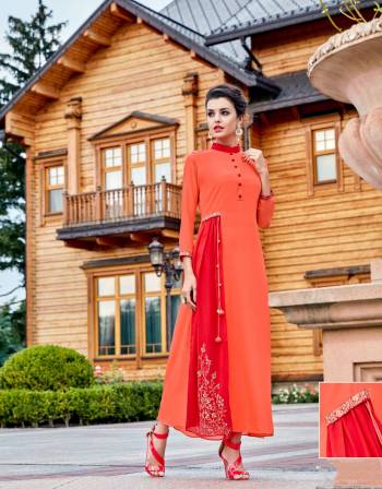 Orange And Red Color Induces Perfect Summery Appeal To Any Outfit, So Grab This Designer Readymade Kurti In Orange And Red Color Fabricated On Georgette. This Kurti Is Light In Weight And Ensures Superb Comfort All Day Long.