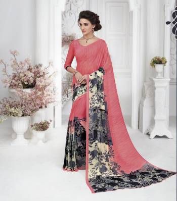 Look Pretty Wearing This Saree In Pink Color Paired With Pink Colored Blouse. This Saree And Blouse Are Fabricated On Georgette Beautified With Prints Over The Border. Buy This Saree Now.