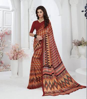 Go Colorful With This Saree In Multi Color Paired With Maroon Colored Blouse. This Saree And Blouse Are Fabricated On Georgette Beautified With prints. It Is Light In Weight And Easy To Carry All Day Long.