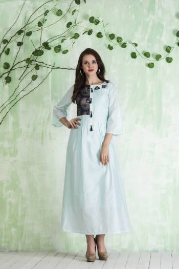 Look Pretty Wearing This Designer Readymade Kurti In Baby Blue Color Fabricated On Cotton. This Kurti Is Beautified With Prints And Buttons. It Is Light  Weight, Soft Towards Skin And Easy To Care For.