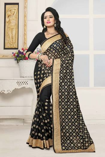 For A Bold And Beautiful Look, Grab This Heavy Designer Saree In Black Color Paired With Black Colored Blouse. This Saree And Blouse Are Fabricated On Georgette Beautified With Jari Embroidery And Stone Work.