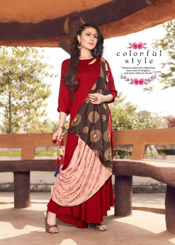 Flaunt Your Rich And Elegant Taste With This Beautiful Designer Readymade Long Kurti In Pure Red Color Which Is Plain Paired With A Lovely Printed Dupatta In Brown And Peach Color. This Lovely Kurti And Dupatta Are Fabricated On Rayon Cotton Which Ensures Superb Comfort All Day Long.