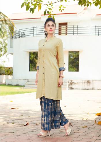 Simple And Elegant Looking Readymade Set Of Kurti And Plazzo Is Here In Cream Colored Kurti Paired With Blue Colored Plazzo. This Kurti And Plazzo Are Fabricated On Rayon. Also It Is Light Weight And Easy To Carry All Day Long.