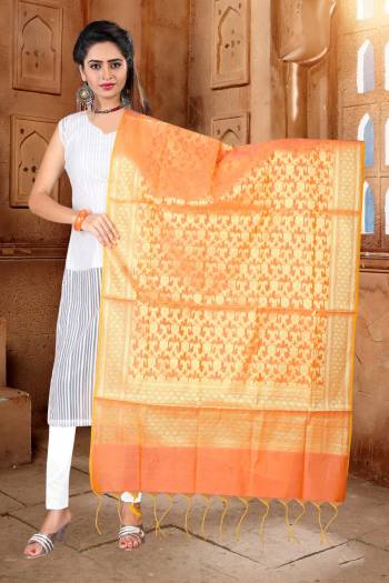 Bright And Visually Appealing Color Is Here With This Dupatta In Orange Color Fabricated On Banarasi Art Silk Beautified With Weave. Pair This Up With Contrasting Color Kurti. 