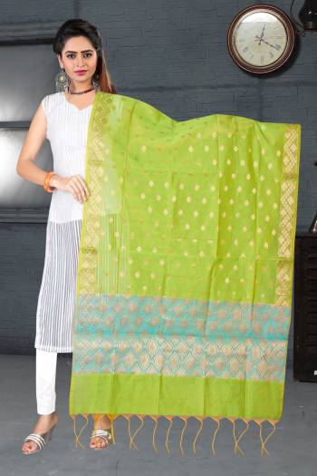 Add More Beauty To Your Look With This Pretty Green Colored Dupatta Fabricated On Banarasi Art Silk Beautified With Weave All Over. Buy This Dupatta Now.