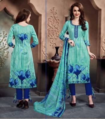 For Your Casual Or Semi-Casual Wear, Get This Lovely Dress Material Stitched As Per Your Desired Fit And Comfort. Its Top Is In Blue Color Paired With Royal Blue Colored Bottom And Blue Colored Dupatta. Its Top And Bottom Are Fabricated On Cotton Paired With Chiffon Dupatta. Buy Now.