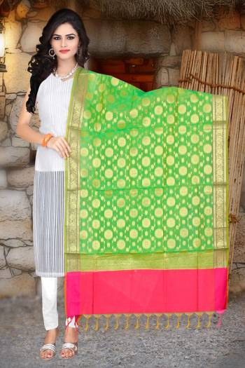 Add More Beauty To Your Look With This Pretty Green Colored Dupatta Fabricated On Banarasi Art Silk Beautified With Weave All Over. Buy This Dupatta Now.