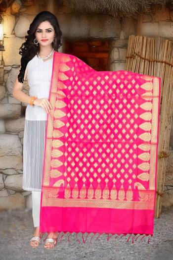 Bright And Visually Appealing Color Is Here With This Lovely Dupatta In Fuschia Pink Color Fabricated On Banarasi Art Silk Beautified With Weave. It Is Light In Weight And Easy To Carry All Day Long.