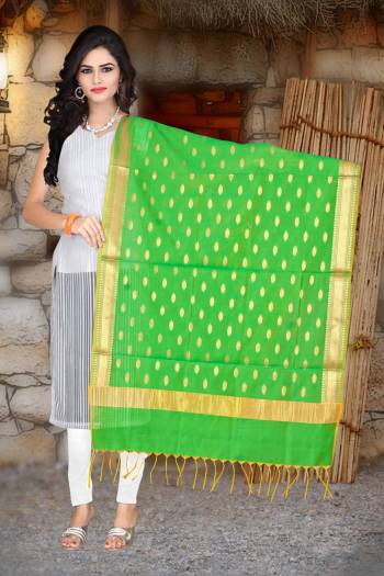 Add More Beauty To Your Look With This Pretty Green Colored Dupatta Fabricated On Banarasi Art Silk Beautified With Weave All Over. Buy This Dupatta Now.