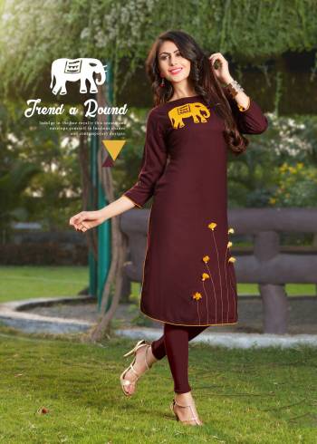 You Will Definitely Earn Lots Of Compliments Wearing This Elegant Looking Readymade Kurti In Brown Color Fabricated On Rayon. This Kurti Is Light Weight And Easy To carry All Day Long. Buy Now.