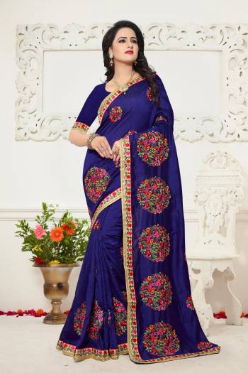 Attract All Wearing This Bright And Visually Appealing Saree In Royal Blue Color Paired With Royal Blue Colored Blouse. This Saree And Blouse are Fabricated On Art Silk Beauitified With Contrasting Thread Work. This Designer Saree Now.. 