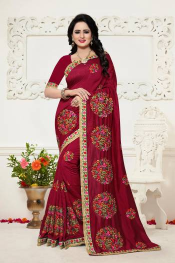 New And Unique Shade Is Here To add Into Your Wardrobe With This Designer Saree In Magenta Pink Color Paired With Magenta Pink Colored Blouse. This Saree And Blouse are Fabricated On Art Silk Beautified With Contrasting Thread Work.