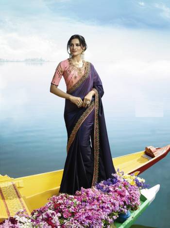 Here Is A Lovely Color Pallete Which Will Give A Pretty Look Like Never Before, Grab This Designer Saree In Purple Color Paired With Contrasting Light Pink Colored Blouse. This Saree Is Fabricated On Soft silk Paired With Art Silk Fabricated Blouse. It Has Pretty Embroidery Over The Blouse And Lace Border.