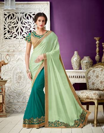 Unveil a stylish side of yours in this beautiful Saree In Shades Of  green and reimagine classic like never before.  We bet this to be a perfect pick for your next festive soiree. 