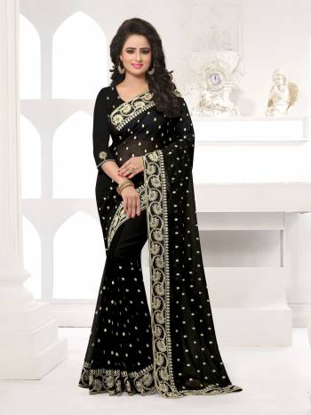 Featuring An Eye Catching design with This Beautiful Designer Saree In Black Color Paired With Black Colored Blouse. This Saree And Blouse are Fabricated On Georgette Beautified With Attractive Embroidery. This Pretty Design Is Available In Many Colors.