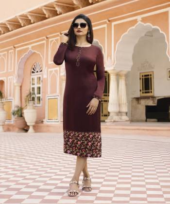 Flaunt Your Rich And Elegant Look Wearing This Maroon Color Readymade Kurti Fabricated On Satin Beautified With Floral Prints Amd Stone Work. Buy This Kurti Now.