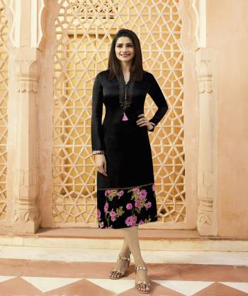 For A Bold And Beautiful Look, Grab This Readymade Kurti In Black Color Fabricated On Satin Beautified With Prints And Stone Work. Its Fabric Is Durable And Light Weight. 