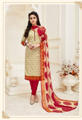 Simple Dress Material Is Here For Your Casual Wear In Cream Colored Top Paired With Maroon Colored Bottom And Cream and Maroon Dupatta. Its Top And Bottom Are Fabricated On Cotton Paired With Chiffon Dupatta. Buy Now.