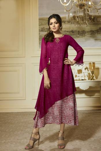 You Will Definitely Earn Lots Of Compliments Wearing This Designer Readymade Kurti In Magenta Pink Color With Light Pink Colored Printed Inner. It Is Fabricated On Georgette With Crepe Fabricated Inner. 