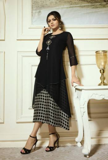 For a Bold And Beautiful Look, Grab This Designer Readymade Kurti In Black And Grey Color Fabricated On Georgette With Crepe Fabricated Inner. It Is Beautified With Embroidery And Prints. 