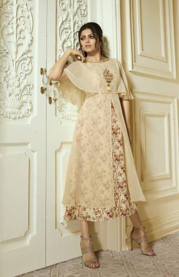 Elegant Looking Designer Readymade Kurti Is Here In Beige Color With Beige Colored Inner. It Is Fabricated On Georgette With Crepe Fabricated Floral Printed Inner. Buy This Readymade Kurti Now.