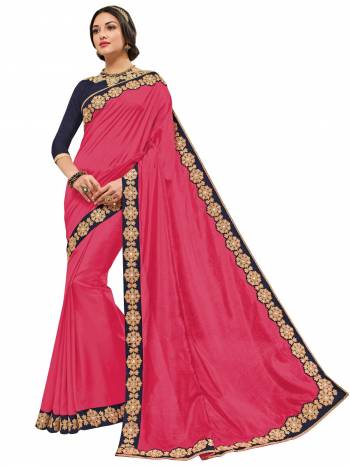 All the Fashionable women will surely like to step out in style wearing this Dar pink color bright georgette saree. this gorgeous saree featuring a beautiful mix of designs. look gorgeous at an upcoming any occasion wearing the saree. Its attractive color and designer heavy embroidered design, Flower patch design, beautiful floral design work over the attire & contrast hemline adds to the look. Comes along with a contrast unstitched blouse.