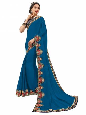 Drape this Blue color moss chiffon saree. this gorgeous saree featuring a beautiful mix of designs. look gorgeous at an upcoming any occasion wearing the saree. Its attractive color and designer heavy embroidered design, Flower patch design, stone design, paper mirror design, beautiful floral design work over the attire & contrast hemline adds to the look. Comes along with a contrast unstitched blouse.