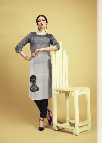 Another Trendy Looking Designer Readymade Kurti Is Here In Shades Of Grey. It Is Fabricated On Cotton Beautified With Prints And Thread Work And Also Its Available In All Regular Sizes.