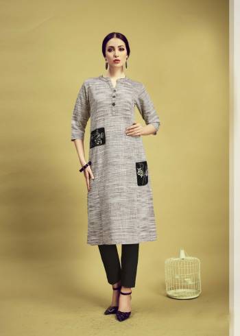 For Your Casual, Semi-Casual, Office Wear. Grab This Pretty Elegant Looking Readymade Kurti In Light Grey Color Fabricated On Cotton. It Is Beautified With Prints And Embroidered Patch Work.